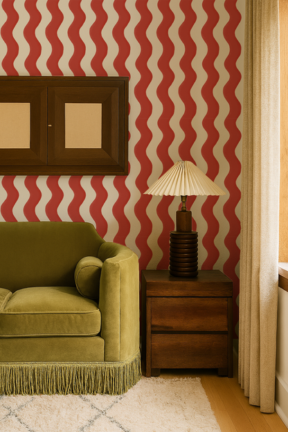 Ziggy Stripe Wallpaper, white and brick red - Tampa Home & Garden Store