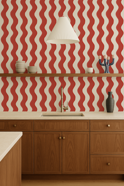 Ziggy Stripe Wallpaper, white and brick red - Tampa Home & Garden Store