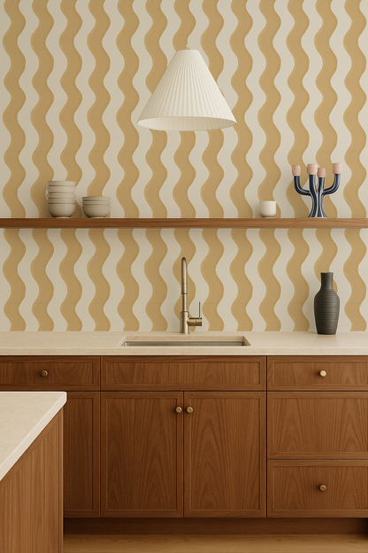 Ziggy Stripe Wallpaper, white and butter yellow - Tampa Home & Garden Store