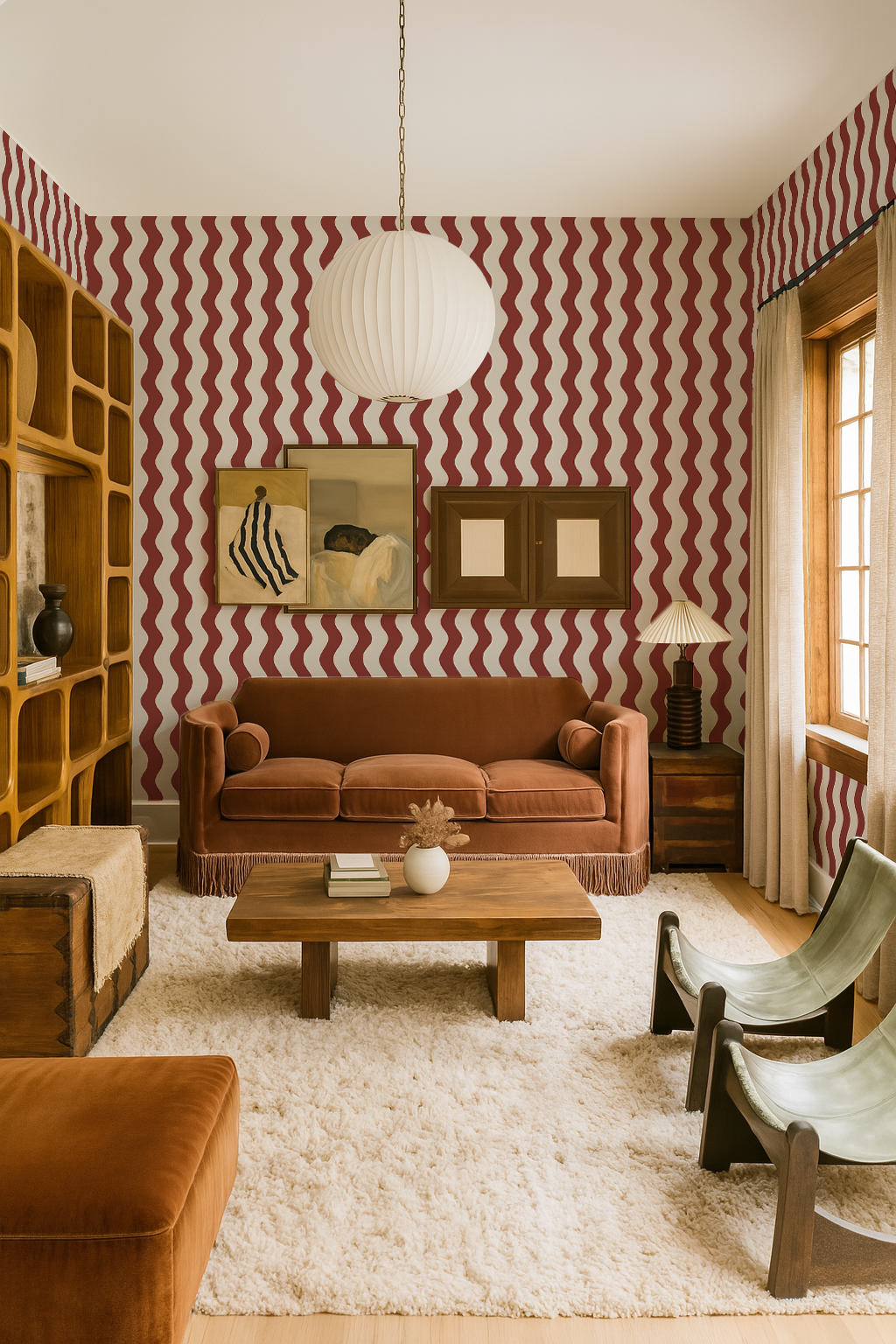 Ziggy Stripe Wallpaper, white and chili oil - Tampa Home & Garden Store
