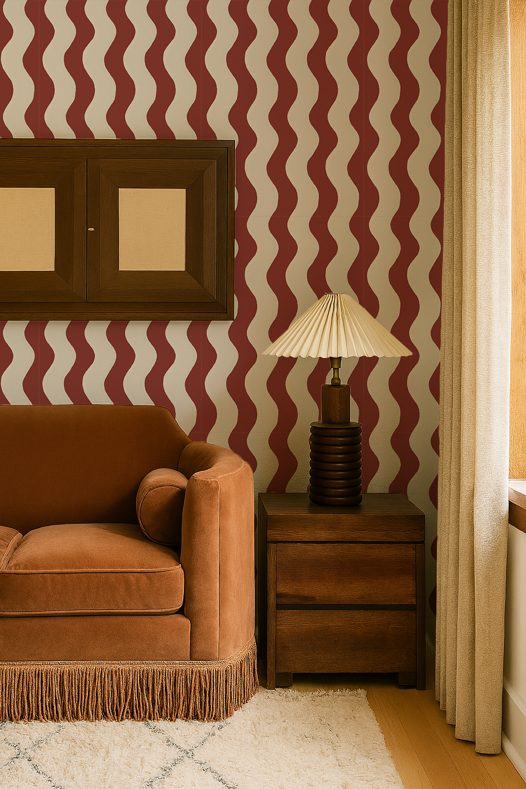 Ziggy Stripe Wallpaper, white and chili oil - Tampa Home & Garden Store