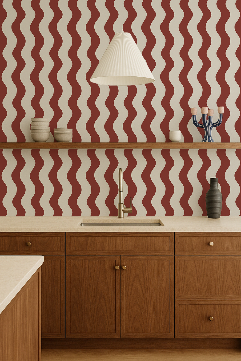 Ziggy Stripe Wallpaper, white and chili oil - Tampa Home & Garden Store