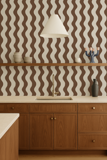 Ziggy Stripe Wallpaper, white and coco - Tampa Home & Garden Store