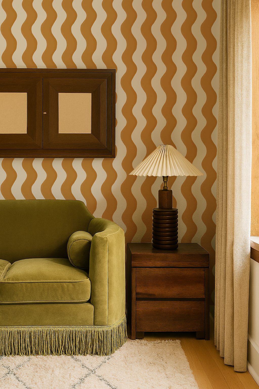 Ziggy Stripe Wallpaper, white and desert sun yellow - Tampa Home & Garden Store