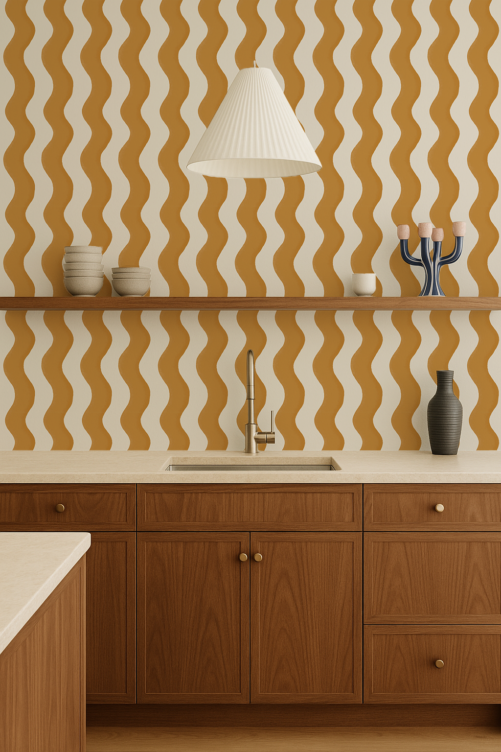 Ziggy Stripe Wallpaper, white and desert sun yellow - Tampa Home & Garden Store