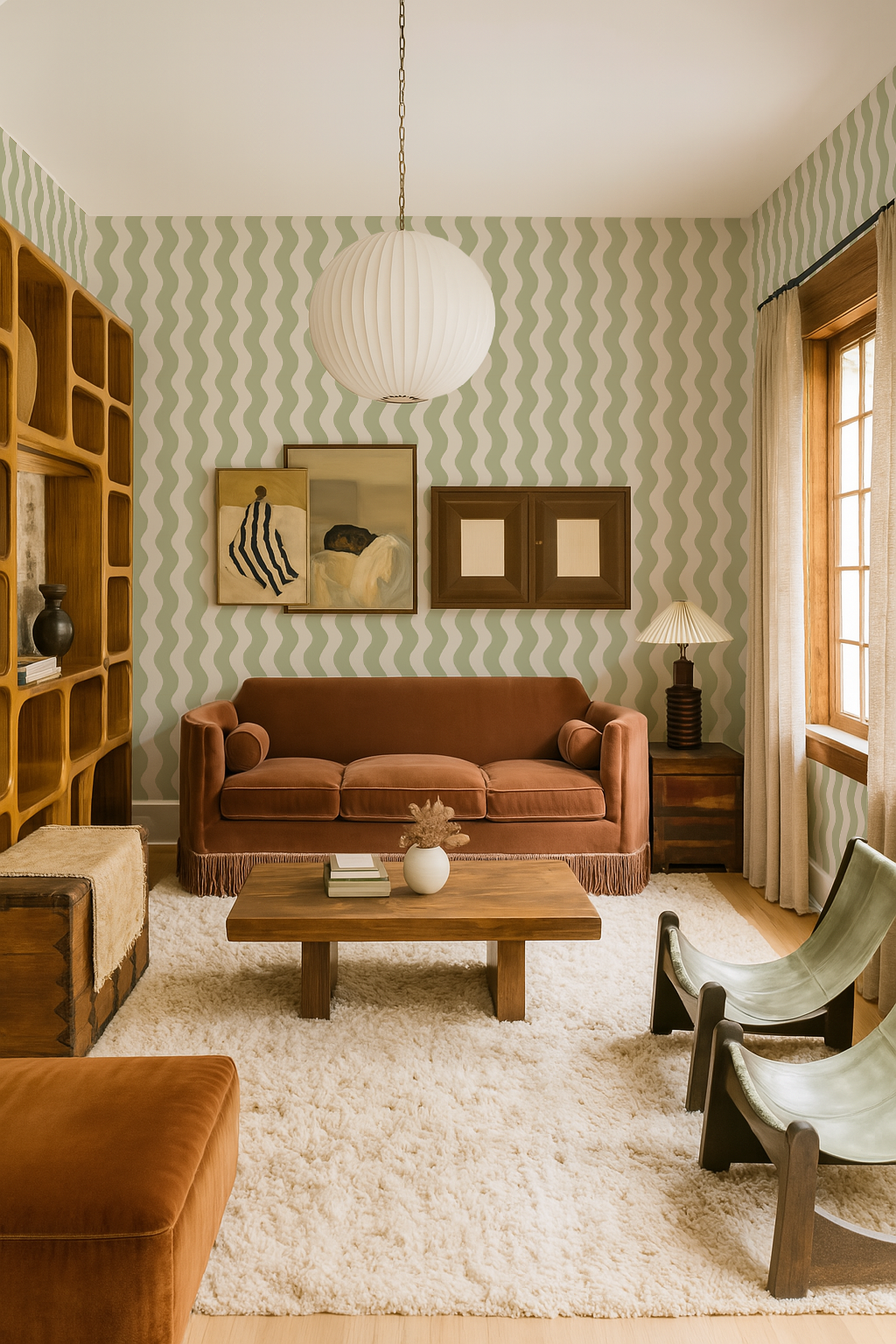 Ziggy Stripe Wallpaper, white and dusty lime - Tampa Home & Garden Store
