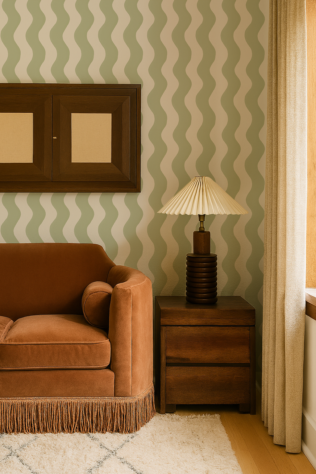 Ziggy Stripe Wallpaper, white and dusty lime - Tampa Home & Garden Store