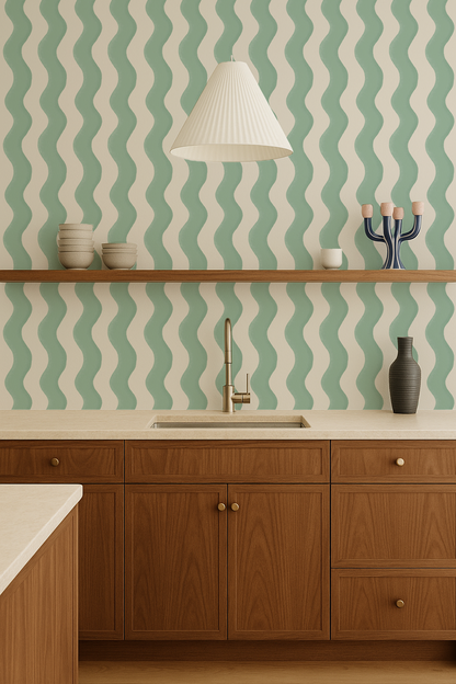 Ziggy Stripe Wallpaper, white and mint - Tampa Home & Garden Store