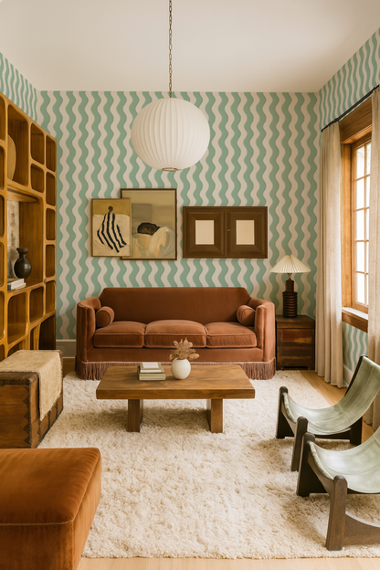 Ziggy Stripe Wallpaper, white and mint - Tampa Home & Garden Store