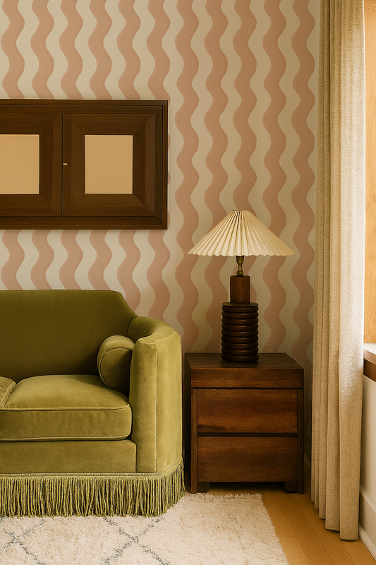 Ziggy Stripe Wallpaper, white and peach - Tampa Home & Garden Store