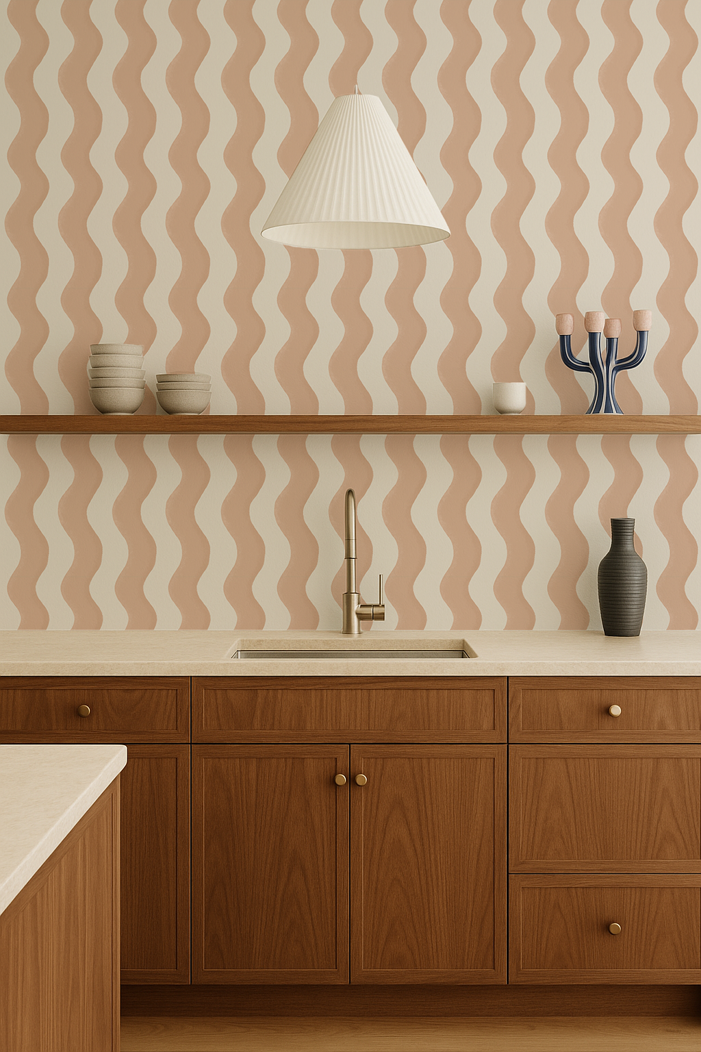 Ziggy Stripe Wallpaper, white and peach - Tampa Home & Garden Store