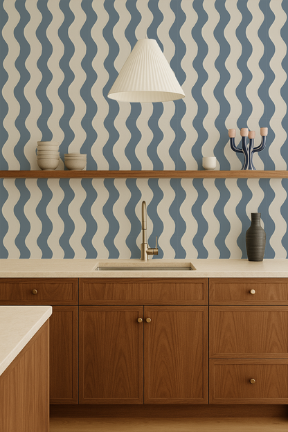 Ziggy Stripe Wallpaper, white and periwinkle - Tampa Home & Garden Store