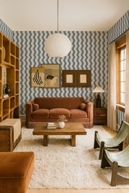 Ziggy Stripe Wallpaper, white and periwinkle - Tampa Home & Garden Store