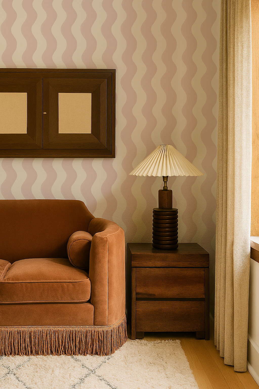 Ziggy Stripe Wallpaper, white and primrose pink - Tampa Home & Garden Store