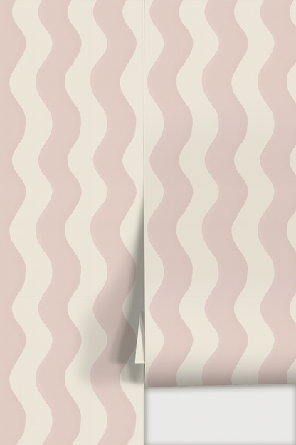 Ziggy Stripe Wallpaper, white and primrose pink - Tampa Home & Garden Store