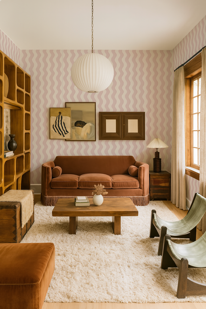 Ziggy Stripe Wallpaper, white and primrose pink - Tampa Home & Garden Store