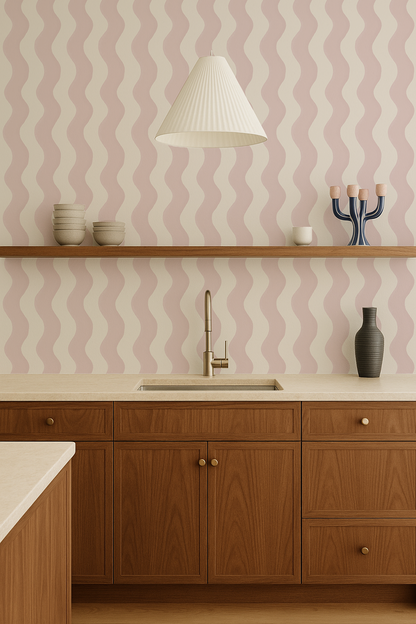 Ziggy Stripe Wallpaper, white and primrose pink - Tampa Home & Garden Store