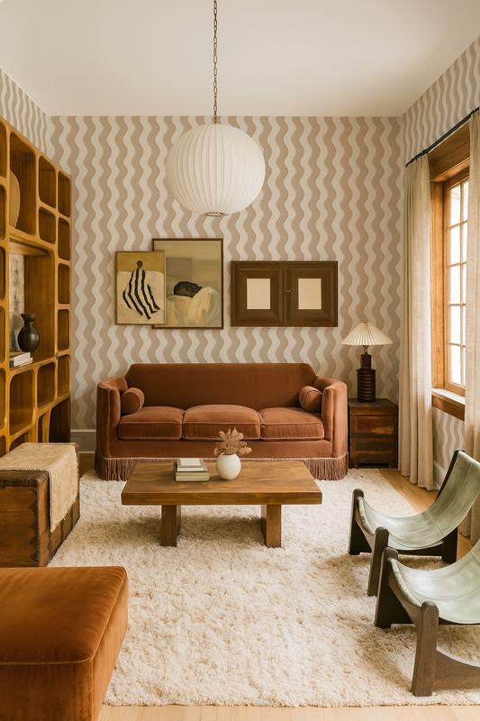 Ziggy Stripe Wallpaper, white and tan - Tampa Home & Garden Store