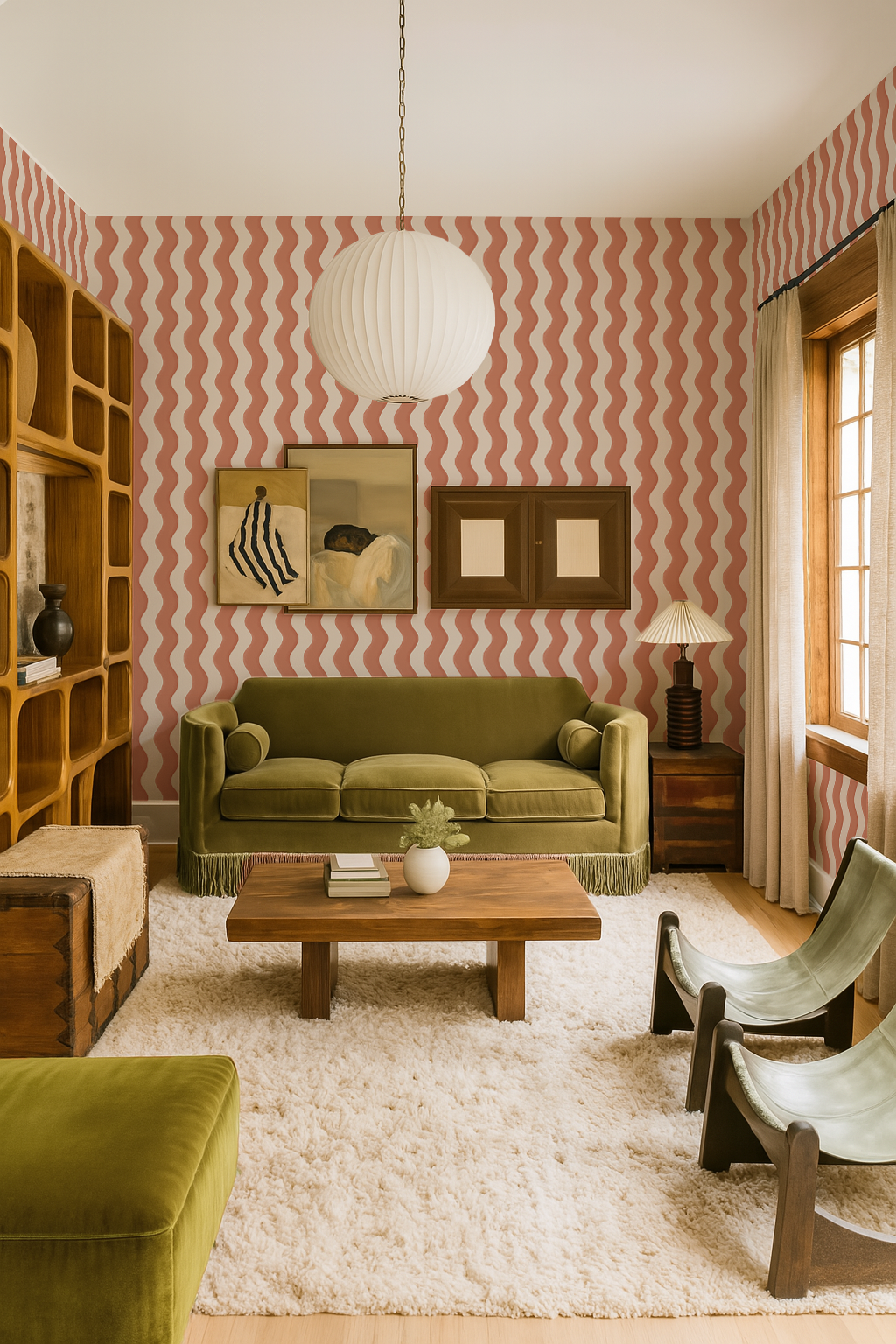 Ziggy Stripe Wallpaper, white and terra cotta - Tampa Home & Garden Store