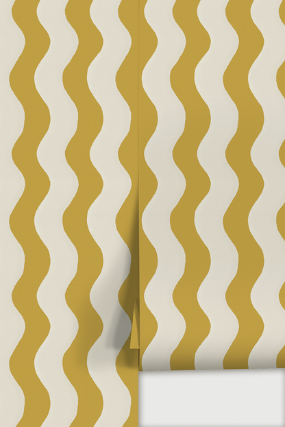 Ziggy Stripe Wallpaper, white and yellow - Tampa Home & Garden Store