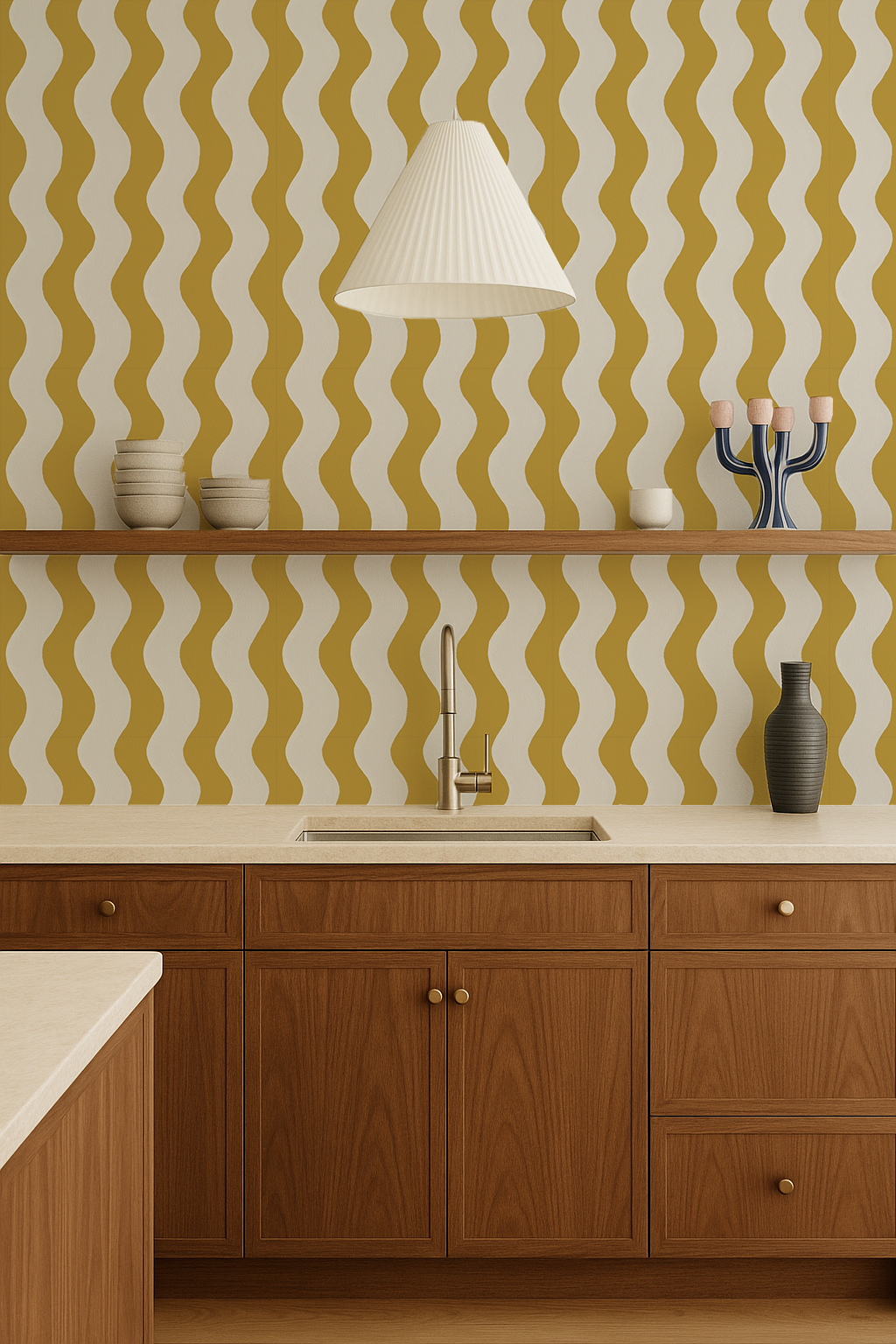 Ziggy Stripe Wallpaper, white and yellow - Tampa Home & Garden Store