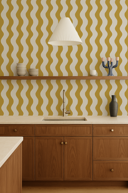 Ziggy Stripe Wallpaper, white and yellow - Tampa Home & Garden Store