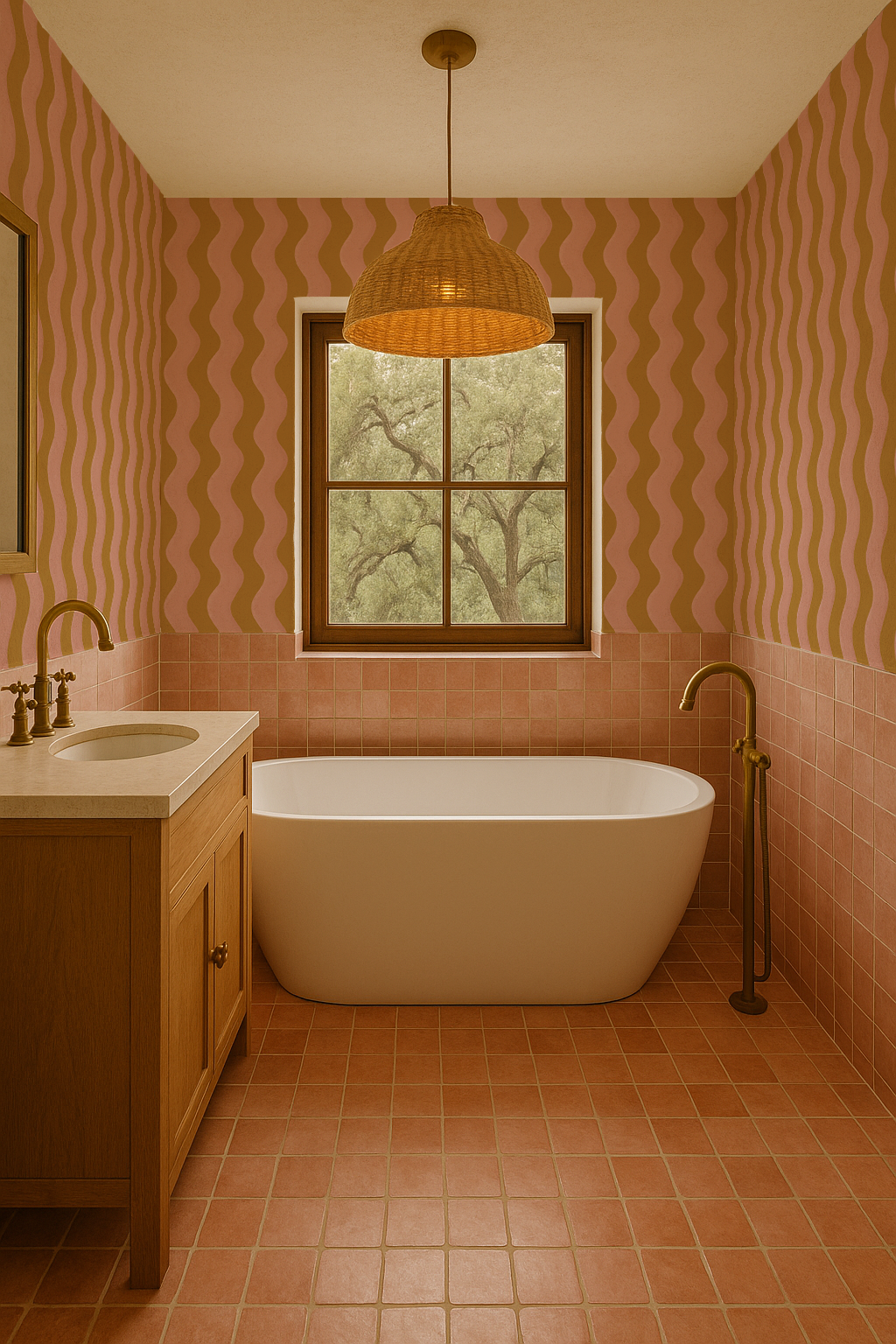 Ziggy Stripe Wallpaper, yellow and pink - Tampa Home & Garden Store
