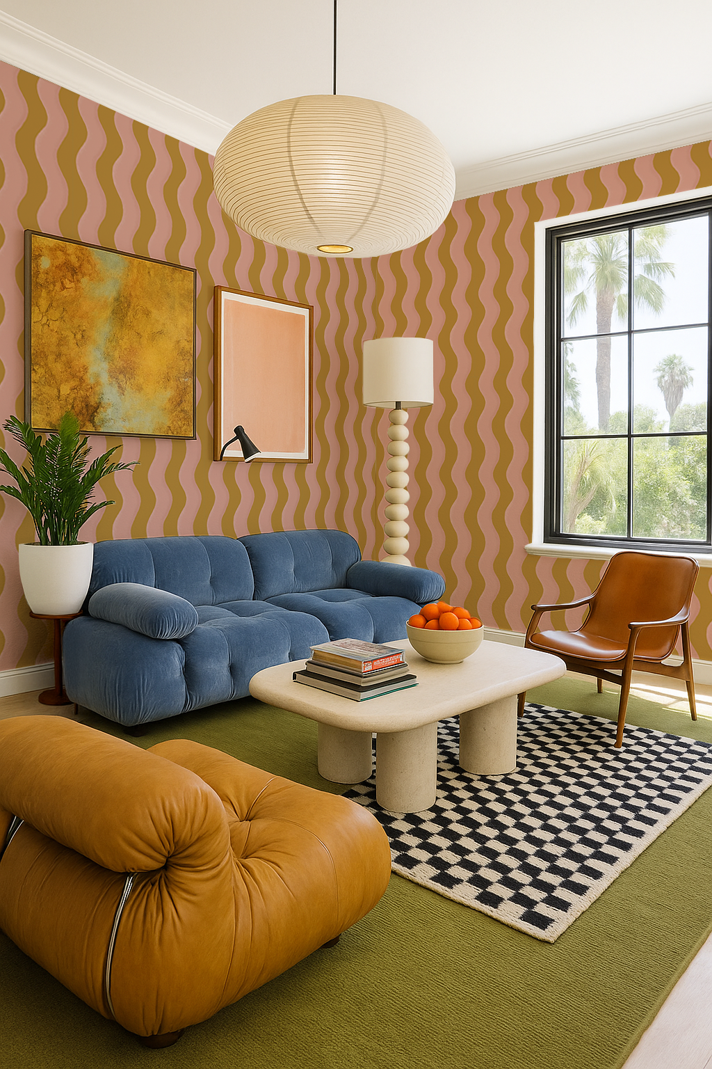 Ziggy Stripe Wallpaper, yellow and pink - Tampa Home & Garden Store