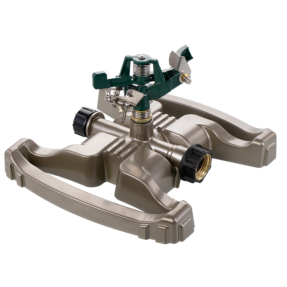Pro Series Impact Sprinkler 28682 Orbit Irrigation hose-end sprinkler green head tan sled base on Tampa Home & Garden Store
