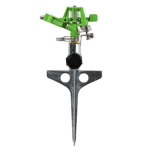 Orbit zinc impact sprinkler on zinc T spike, green head hose-end sprinkler on Tampa Home & Garden Store