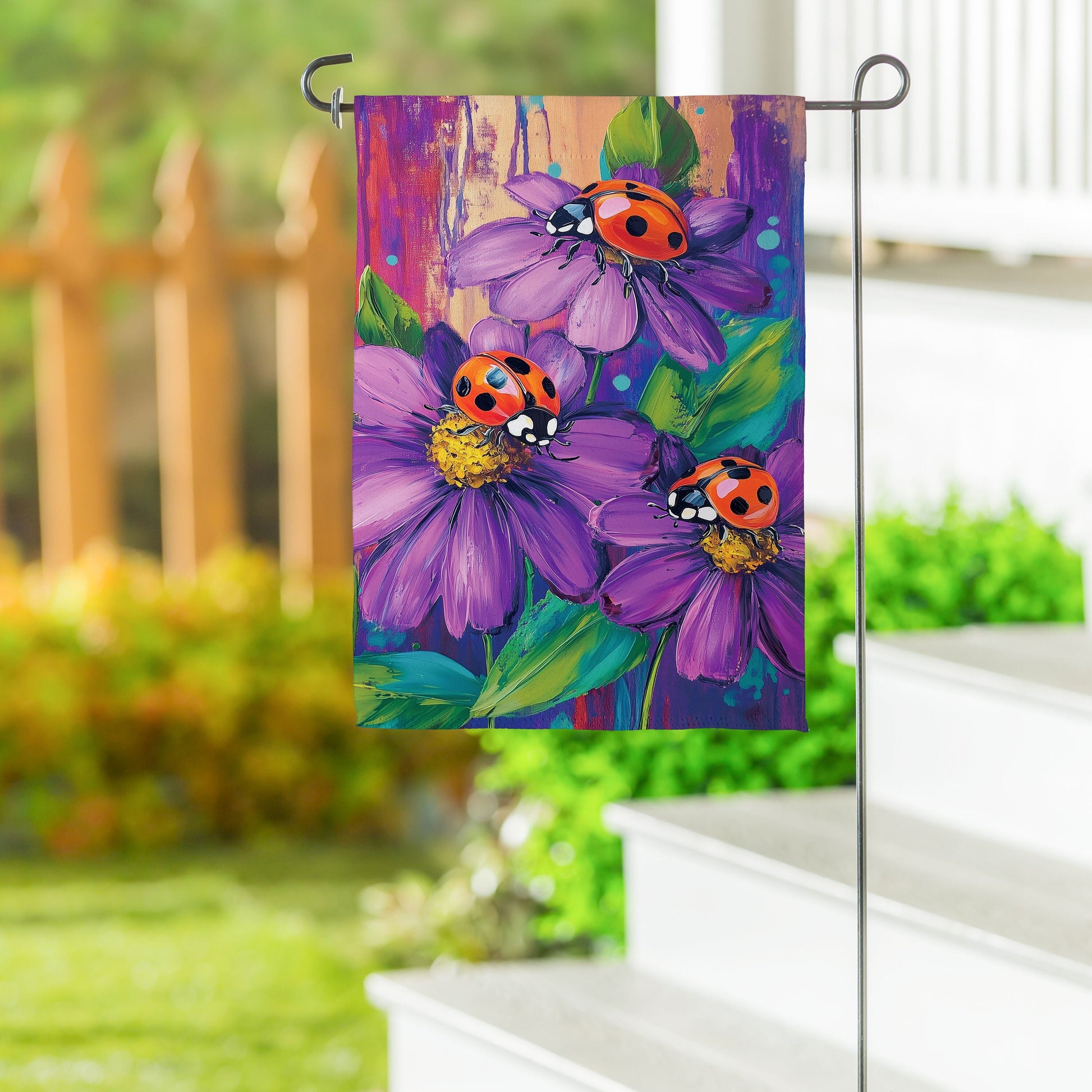 Zinnia & Ladybugs Suede Garden Flag - Tampa Home & Garden Store