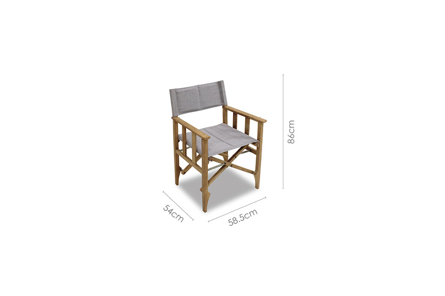 Zircon Teak Director Chair Vintage Khaki with gray cushion, LifestyleGarden US club chair on Tampa Home & Garden Store