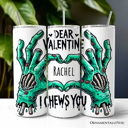 Zombie Valentine Hands I Chews You Tumbler With Lid and Stainless Steel Straw, Funny Travel Mug Gift for Horror Spring Season - Tampa Home & Garden Store