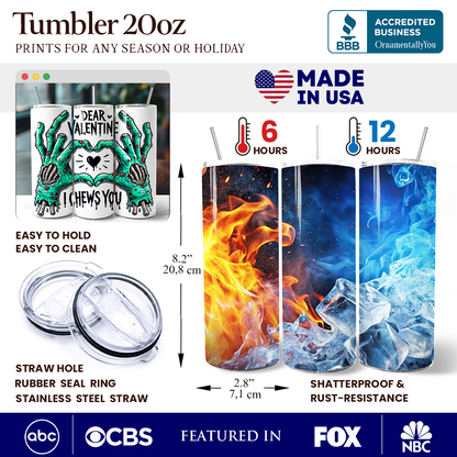 Zombie Valentine Hands I Chews You Tumbler With Lid and Stainless Steel Straw, Funny Travel Mug Gift for Horror Spring Season - Tampa Home & Garden Store