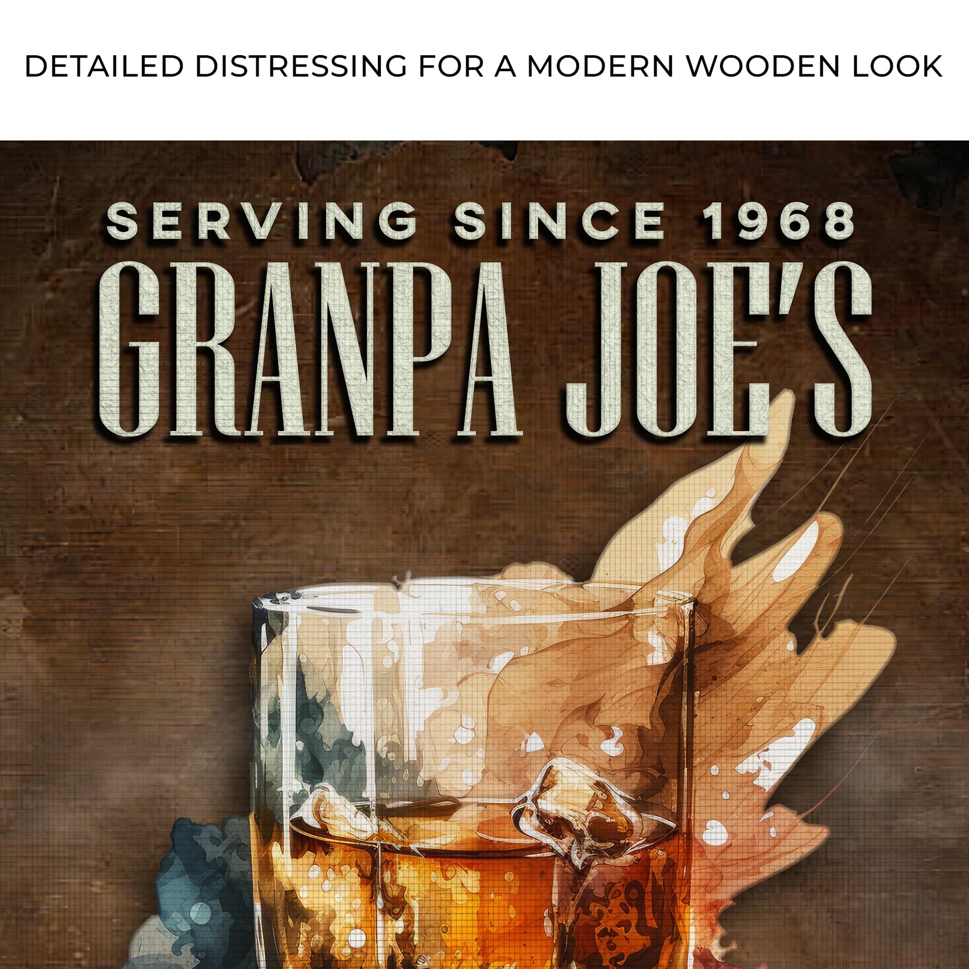 Only The Finest Whiskey Bar Sign canvas by Tailored Canvases on a distressed wood backdrop on Tampa Home & Garden Store