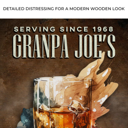 Only The Finest Whiskey Bar Sign canvas by Tailored Canvases on a distressed wood backdrop on Tampa Home & Garden Store