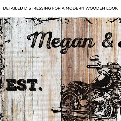 Motorcycle wood sign graphic on distressed wood background, canvas by Tailored Canvases on Tampa Home & Garden Store