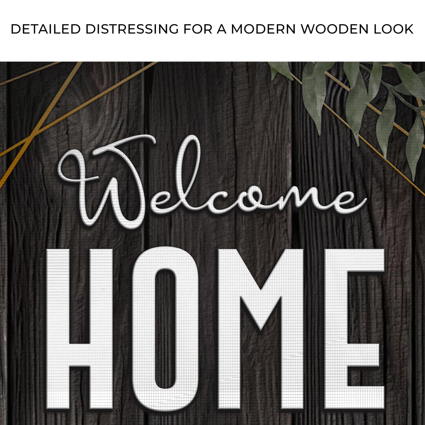 Canvas You Belong Here Welcome Home sign; white scripted Welcome on dark wood with gold accents on Tampa Home & Garden Store