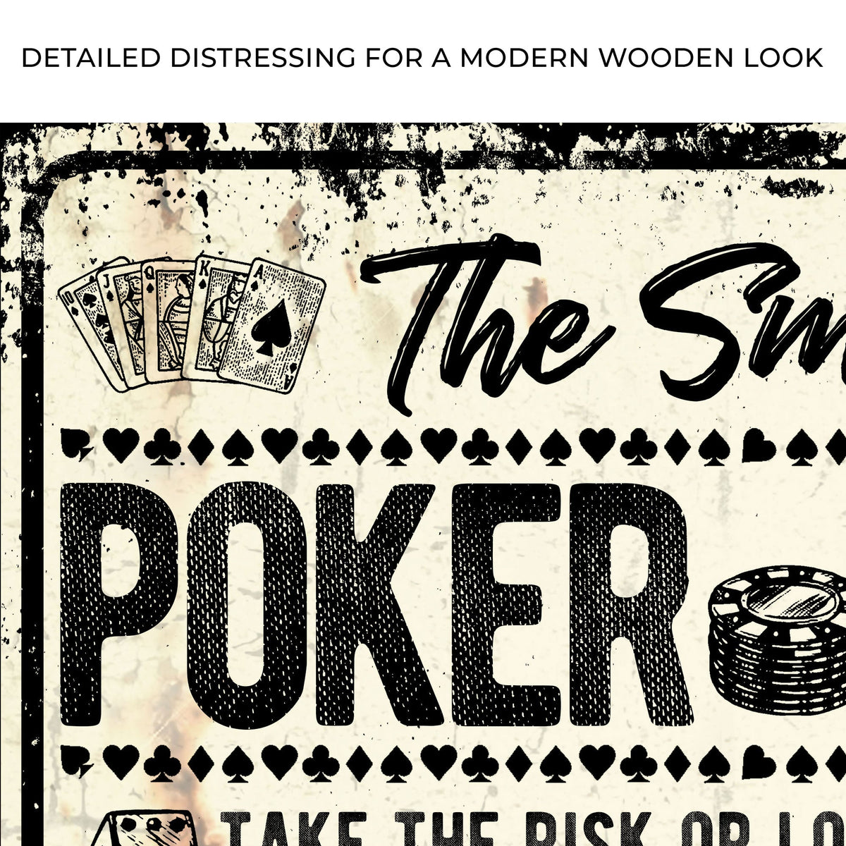 Take The Risk Poker Room Sign canvas with vintage black card motif on beige background on Tampa Home & Garden Store