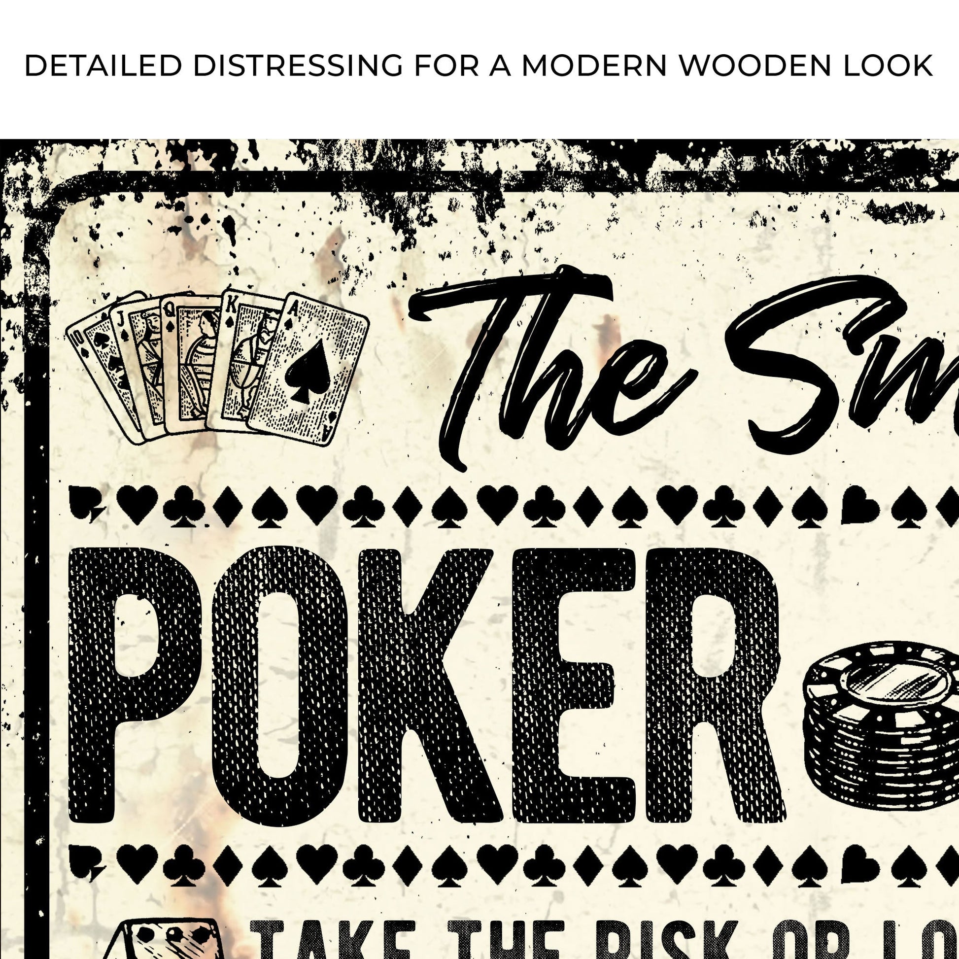 Take The Risk Poker Room Sign canvas with vintage black card motif on beige background on Tampa Home & Garden Store