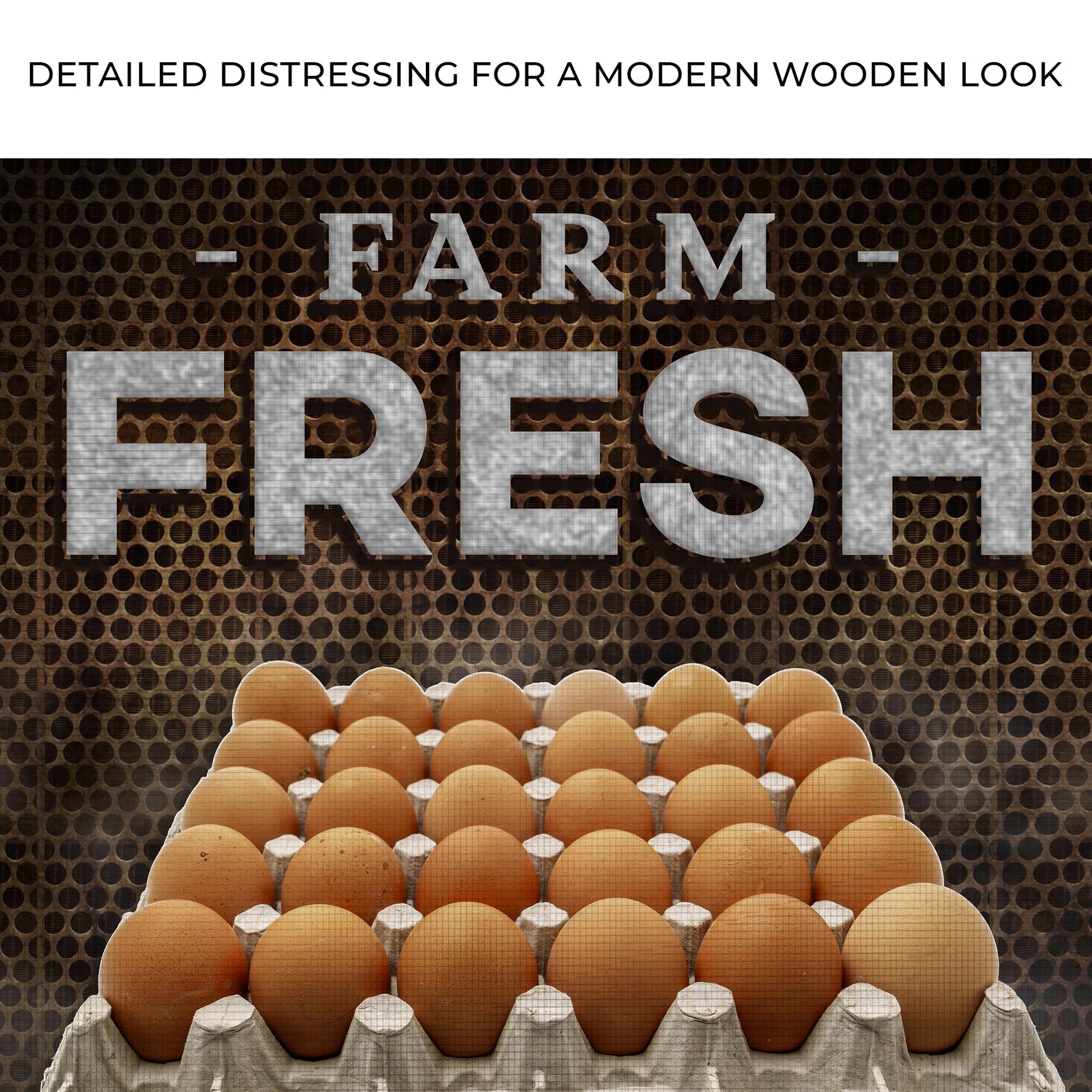 Sold Here Farm Fresh Eggs Sign on canvas by Tailored Canvases with brown perforated backdrop and egg carton on Tampa Home & Garden Store