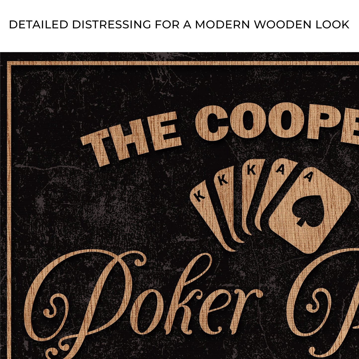 Invitation Only Poker Room Sign canvas with copper woodgrain lettering on black background on Tampa Home & Garden Store