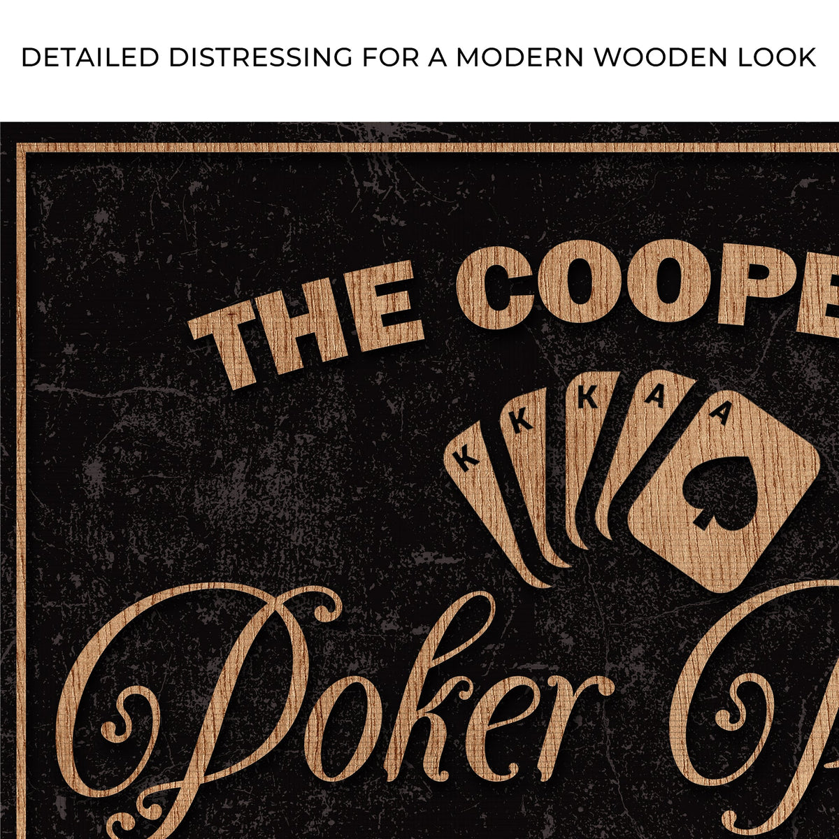 Invitation Only Poker Room Sign canvas with copper woodgrain lettering on black background on Tampa Home & Garden Store