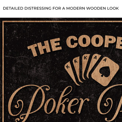 Invitation Only Poker Room Sign canvas with copper woodgrain lettering on black background on Tampa Home & Garden Store
