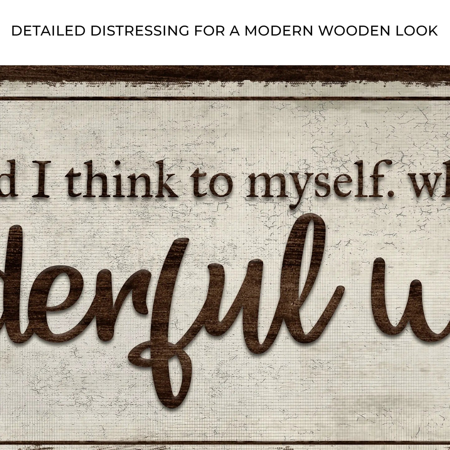 What A Wonderful World Sign III canvas with brown distressed script on white background on Tampa Home & Garden Store