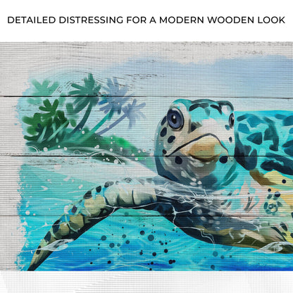 Turtle Oasis Watercolor Canvas Wall Art by Tailored Canvases, blue teal ocean hues on Tampa Home & Garden Store