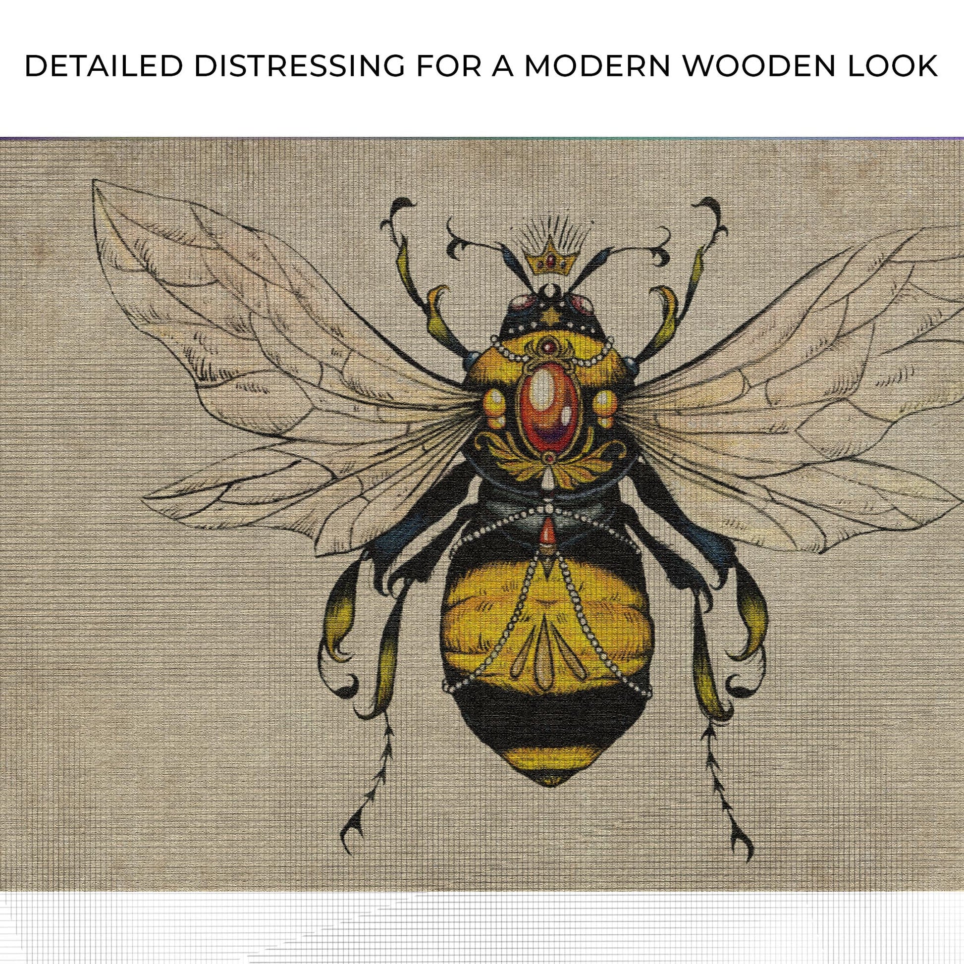 Vintage Queen Bee Canvas Wall Art by Tailored Canvases; burlap-textured canvas with bee motif on Tampa Home & Garden Store