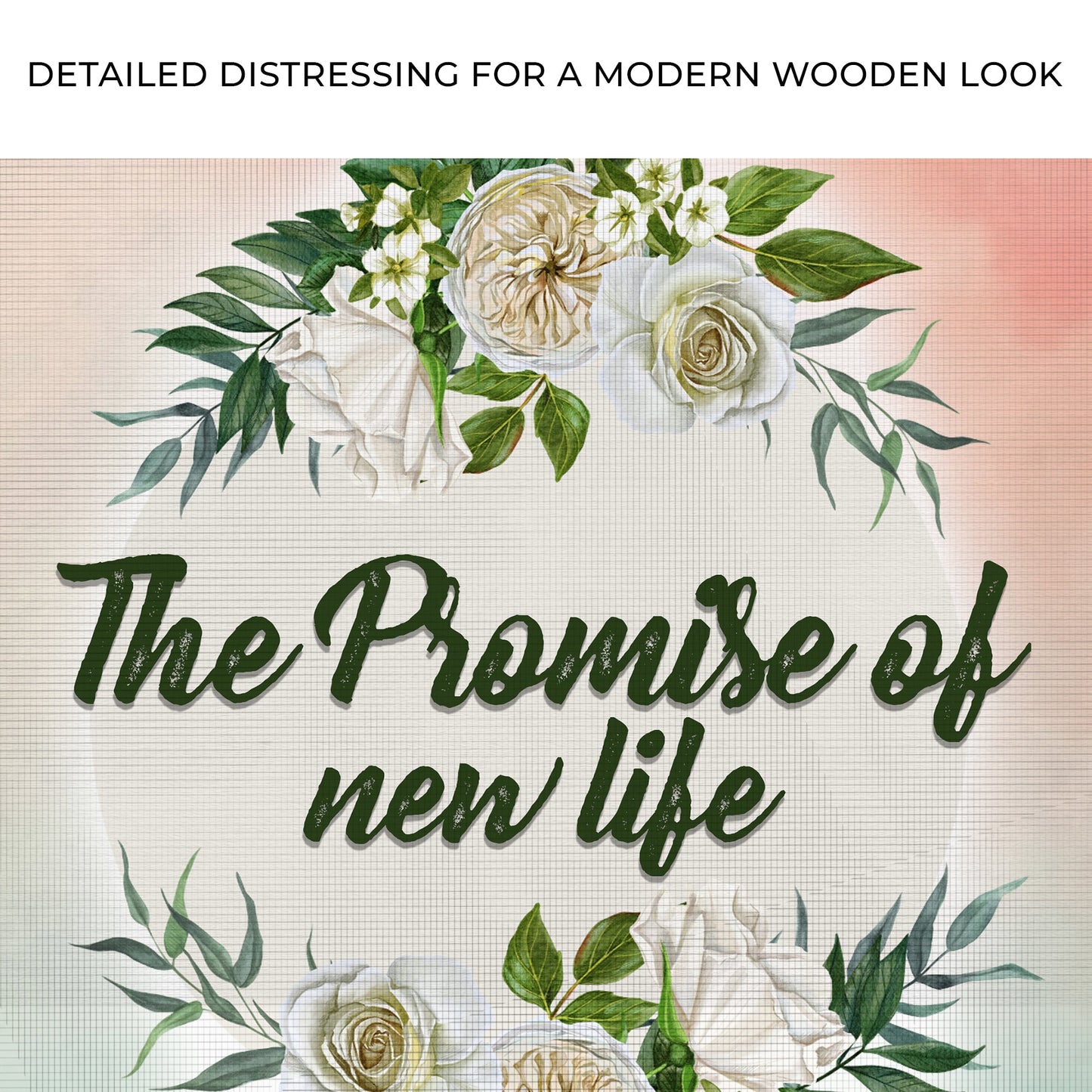 Canvas The Promise of New Life by Tailored Canvases with roses and green leaves on grid on Tampa Home & Garden Store