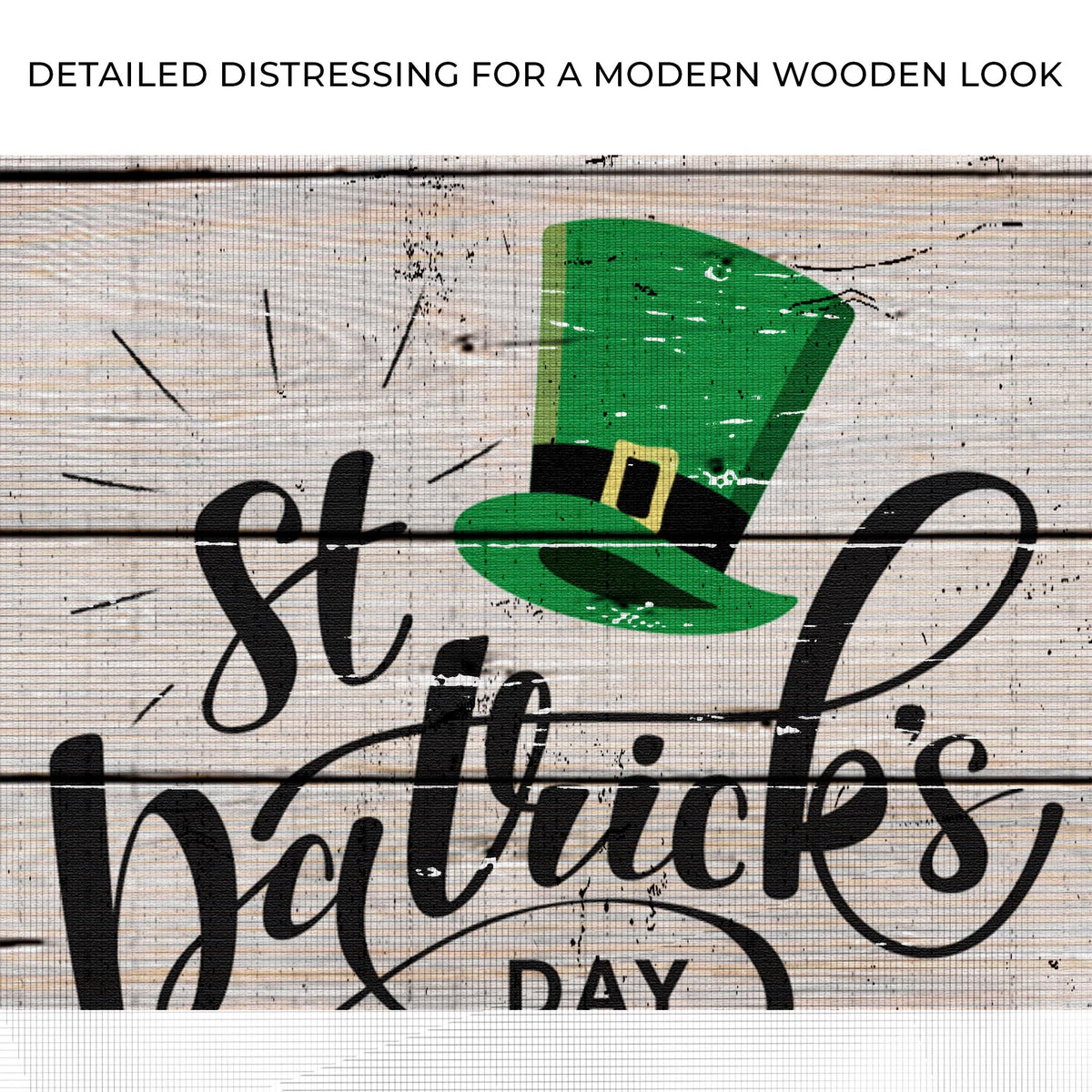 St Patrick's Day Sign IV canvas crafting piece featuring a bright green leprechaun hat on distressed wood background on Tampa Home & Garden Store