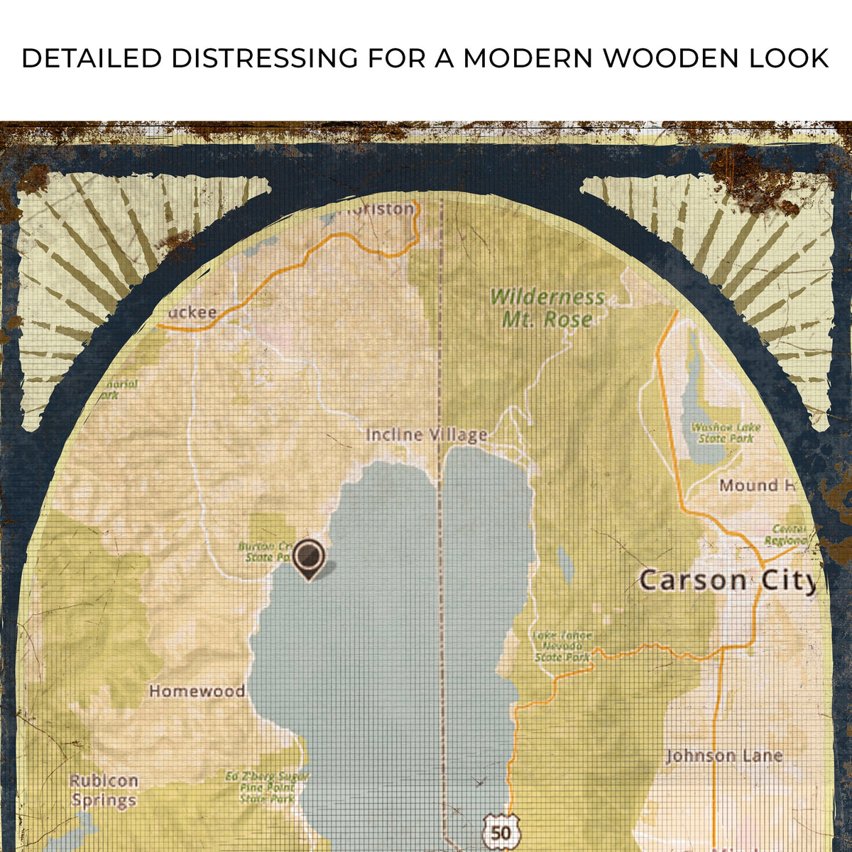 Lake Map Portrait Sign canvas Tailored Canvases; map in tan and blue with orange accents on Tampa Home & Garden Store
